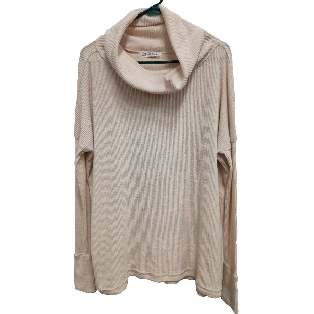 Free People Juicy Sweater Womens XS Beige Ribbed Knit Split Back BOHO Oversized